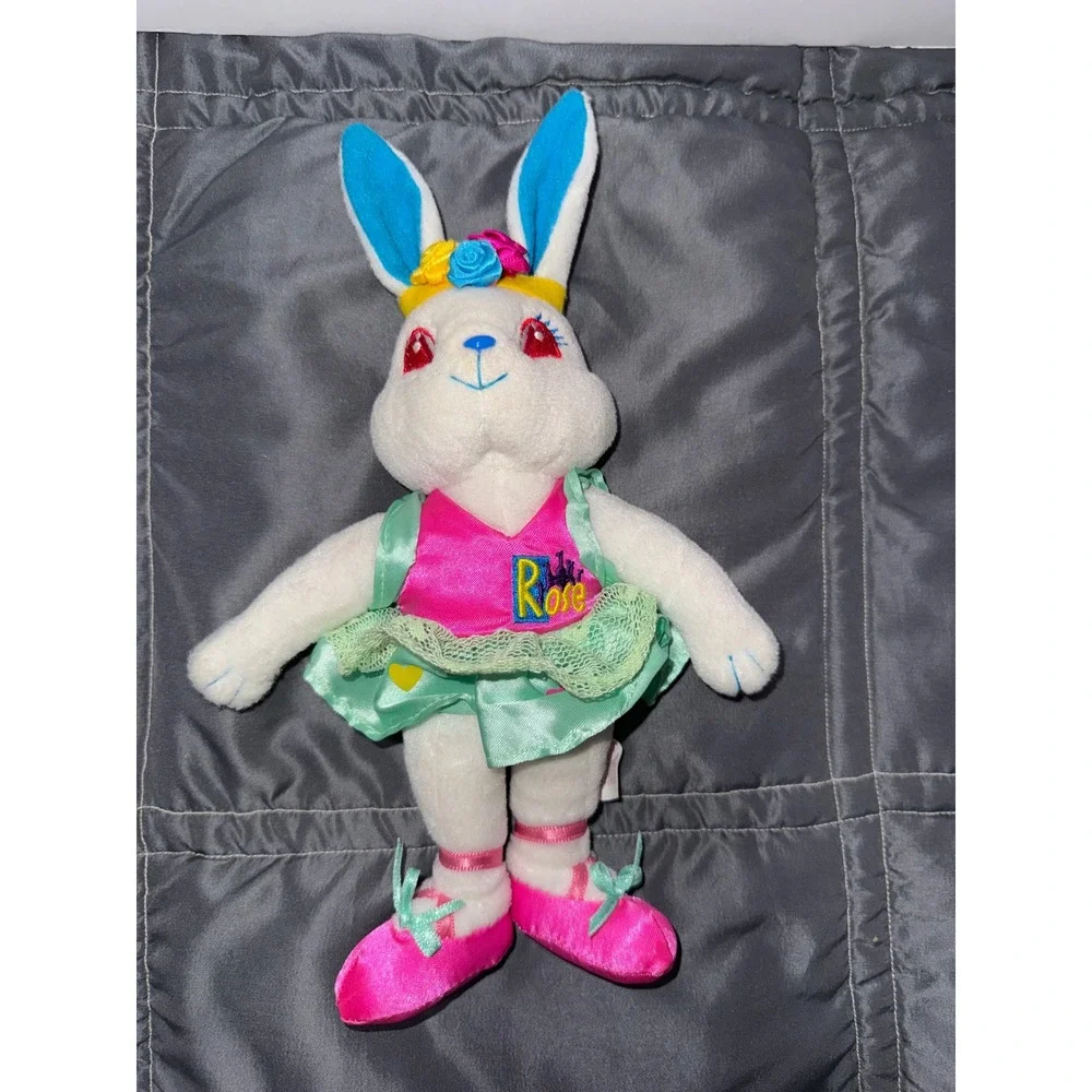 Vintage 1998 Lisa Frank Rose the Bunny Plush Ballerina Rabbit White Pink Green